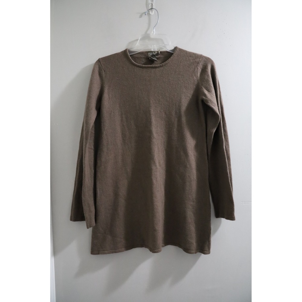 Calvin Klein Y2K Cashmere Cotton Blend Long Sleeve Sweater Taupe Size S